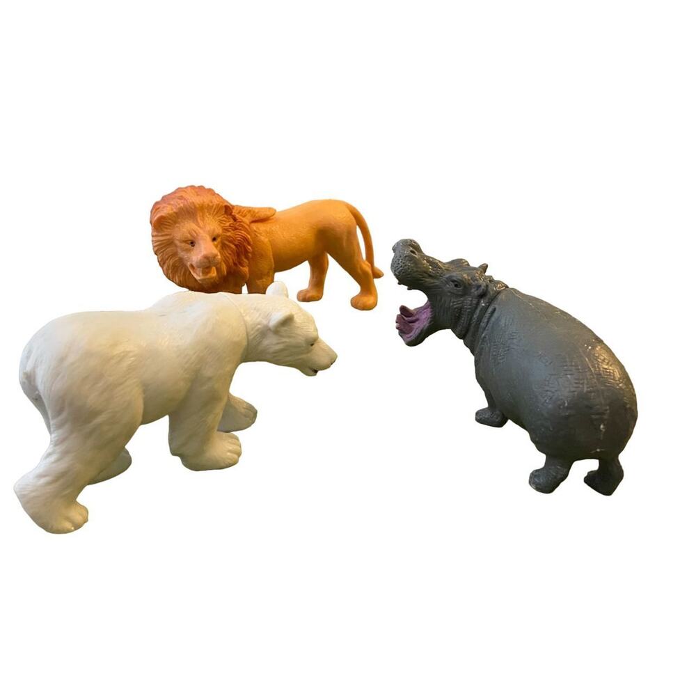 Greenbriar International Plastic Safari Animal Figurines Lion Polar Bear Hippo